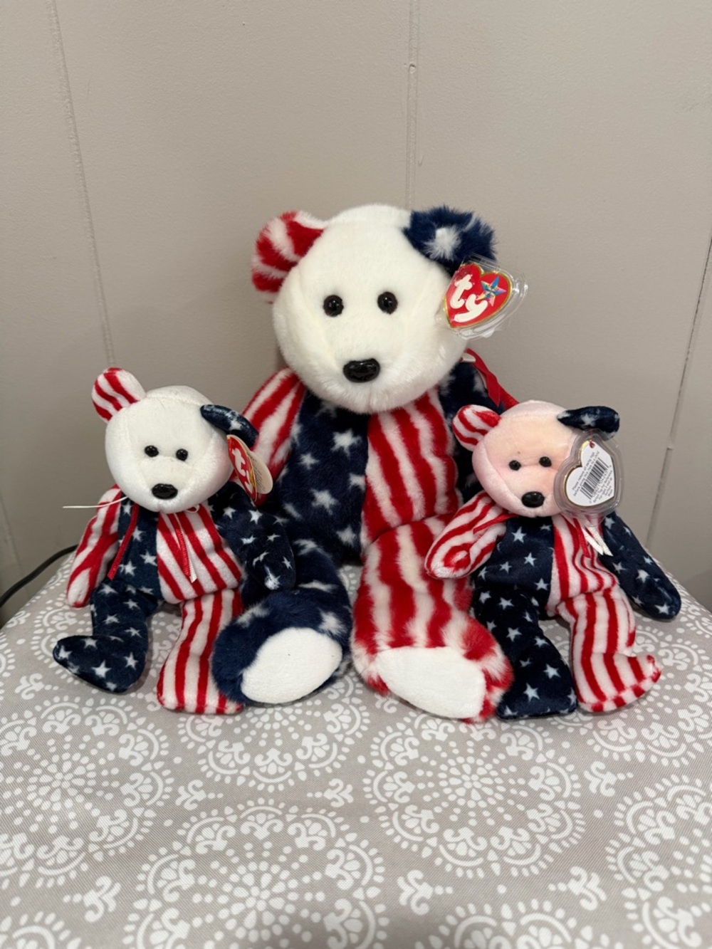 Ty set of 3 Spangle Plush Bear Trio - Red White Blue